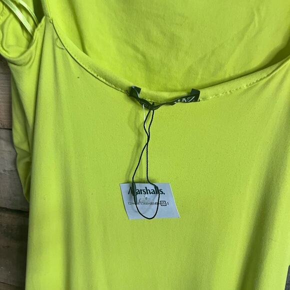 Zara Lime Green Dress With‎ Gathered Waist Size Medium - Picture 4 of 10